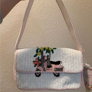 Viral Pink Scooter Palm Tree Beaded Shoulder Bag NWT